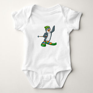 Pinguin als Skier mit Ski & Cap Baby Strampler