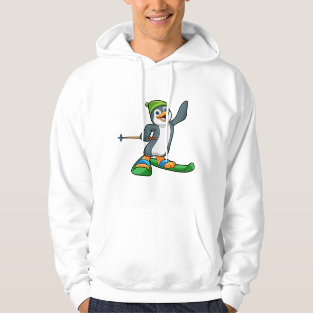 Pinguin als Skier mit Ski & Cap Hoodie (Vorderseite)