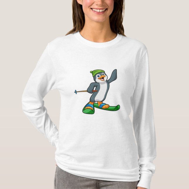 Pinguin als Skier mit Ski & Cap T-Shirt (Vorderseite)