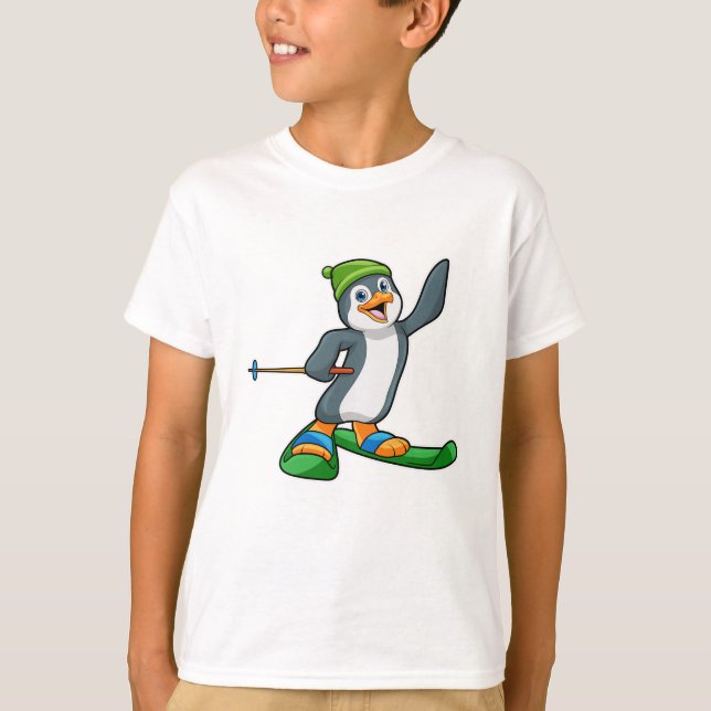 Pinguin als Skier mit Ski & Cap T-Shirt (Vorderseite)