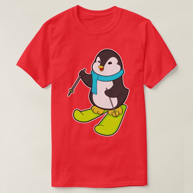 Pinguin als Skifahrer mit Ski 2 T-Shirt (Design vorne)