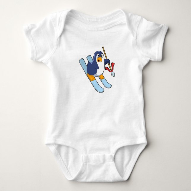 Pinguin als Skifahrer mit Ski Baby Strampler (Vorderseite)