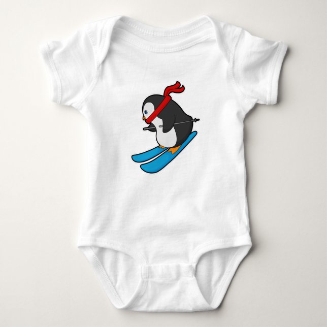 Pinguin als Skifahrer mit Ski Baby Strampler (Vorderseite)