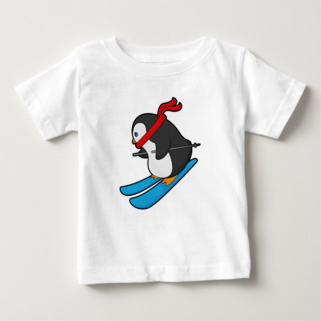 Pinguin als Skifahrer mit Ski Baby T-shirt (Vorderseite)