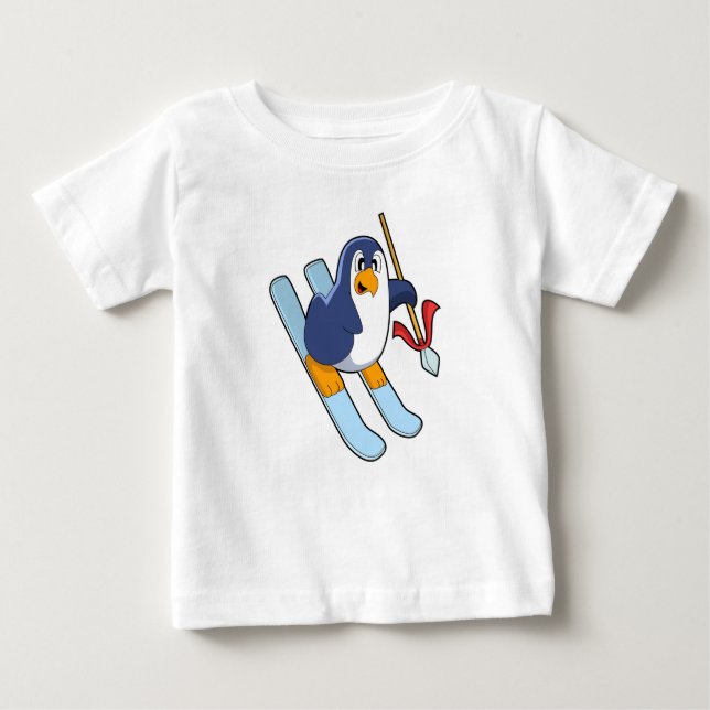 Pinguin als Skifahrer mit Ski Baby T-shirt (Vorderseite)