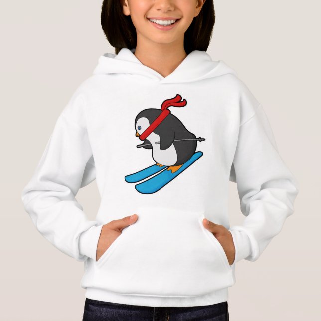 Pinguin als Skifahrer mit Ski Hoodie (Vorderseite)
