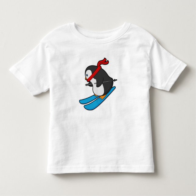 Pinguin als Skifahrer mit Ski Kleinkind T-shirt (Vorderseite)