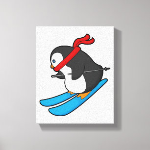 Pinguin als Skifahrer mit Ski Leinwanddruck