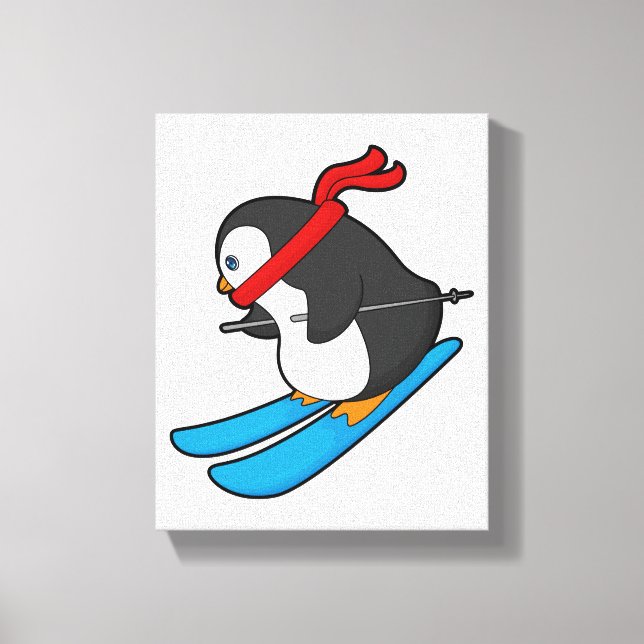 Pinguin als Skifahrer mit Ski Leinwanddruck (Vorderseite)