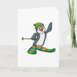 Pinguin als Skifahrer mit Ski & Mütze Karte