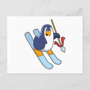 Pinguin als Skifahrer mit Ski Postkarte