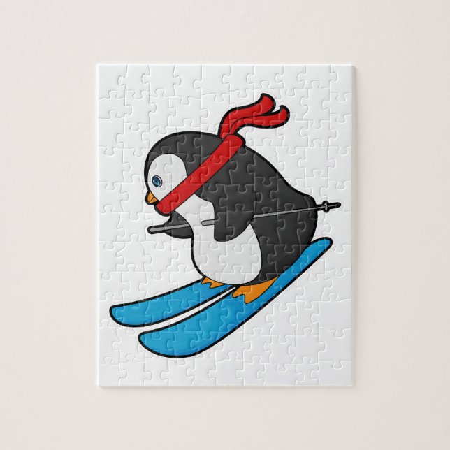 Pinguin als Skifahrer mit Ski Puzzle (Vertikal)