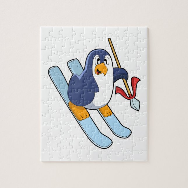 Pinguin als Skifahrer mit Ski Puzzle (Vertikal)