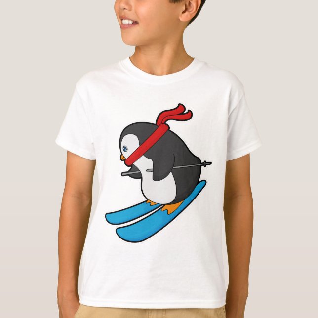 Pinguin als Skifahrer mit Ski T-Shirt (Vorderseite)