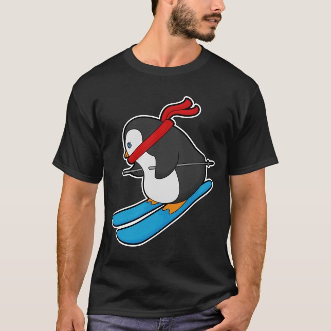 Pinguin als Skifahrer mit Ski T-Shirt (Vorderseite)