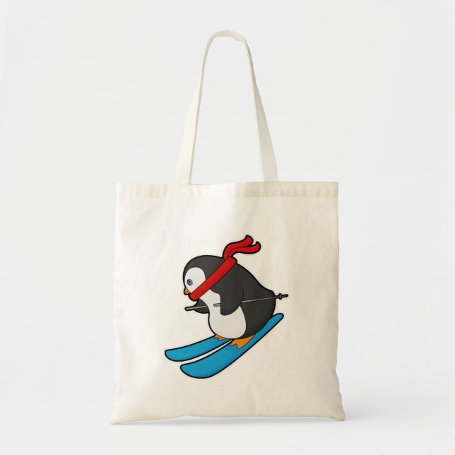 Pinguin als Skifahrer mit Ski Tragetasche (Vorne)