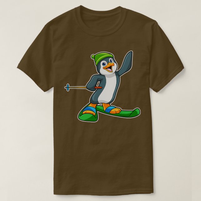 Pinguin als Skifahrer mit Skikappe T-Shirt (Design vorne)