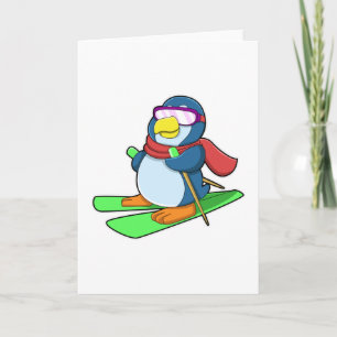 Pinguin als Skifahrer mit Skischarf und Sonnenbril Karte