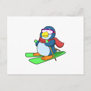 Pinguin als Skifahrer mit Skischarpe & Sonnenbrill Postkarte