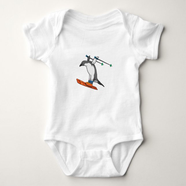 Pinguin als Skijumper mit Ski Baby Strampler (Vorderseite)