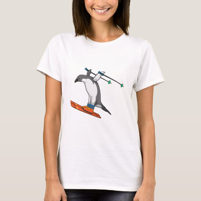 Pinguin als Skijumper mit Ski T-Shirt (Vorderseite)
