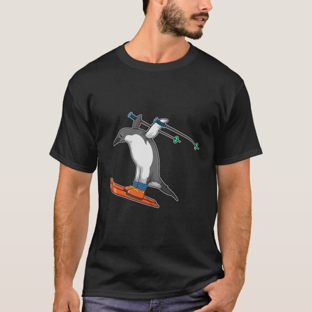Pinguin als Skijumper mit Ski T-Shirt (Vorderseite)