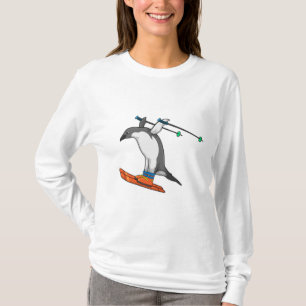 Pinguin als Skijumper mit Ski T-Shirt