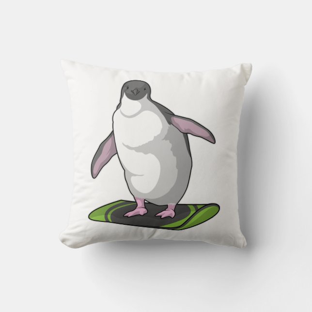 Pinguin als Snowboarder mit Snowboard Kissen (Vorderseite)