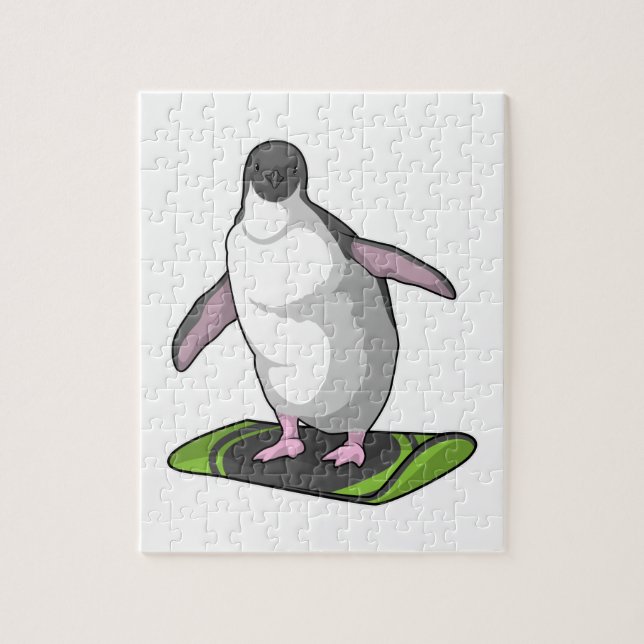 Pinguin als Snowboarder mit Snowboard Puzzle (Vertikal)