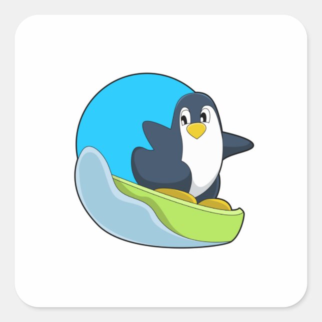 Pinguin als Snowboarder mit Sonowboard.PNG Quadratischer Aufkleber (Vorderseite)
