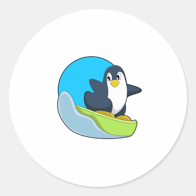 Pinguin als Snowboarder mit Sonowboard.PNG Runder Aufkleber (Vorderseite)