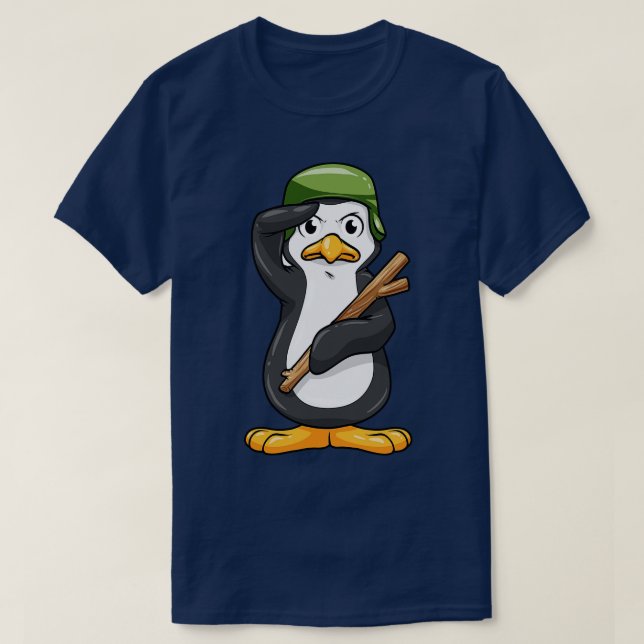Pinguin als Soldat mit Helm und militärischer Begr T-Shirt (Design vorne)