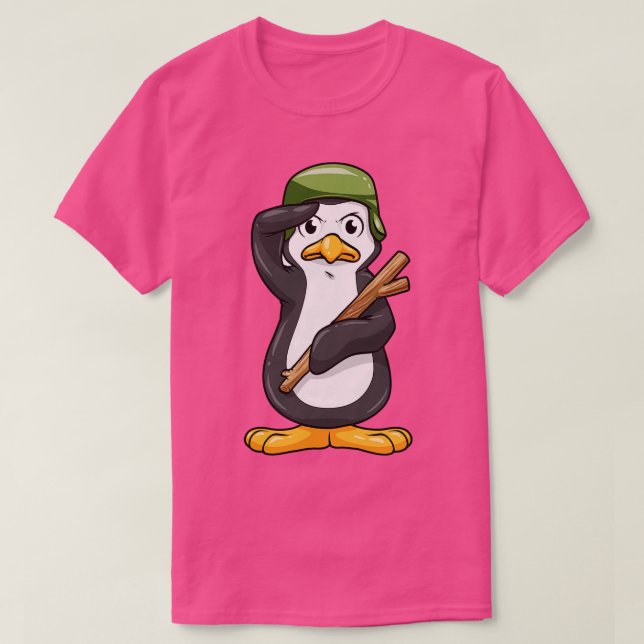 Pinguin als Soldat mit Helm und Militärsalat T-Shirt (Design vorne)