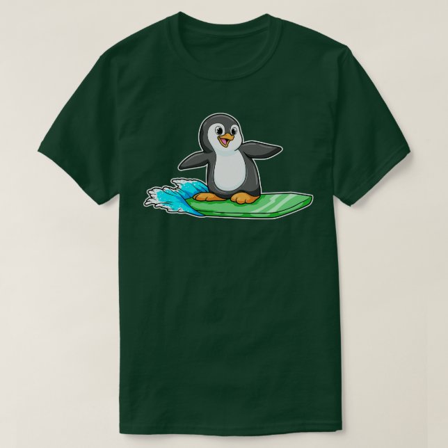 Pinguin als Surfer mit Surfbrett 1 T-Shirt (Design vorne)