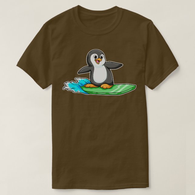 Pinguin als Surfer mit Surfbrett 2 T-Shirt (Design vorne)