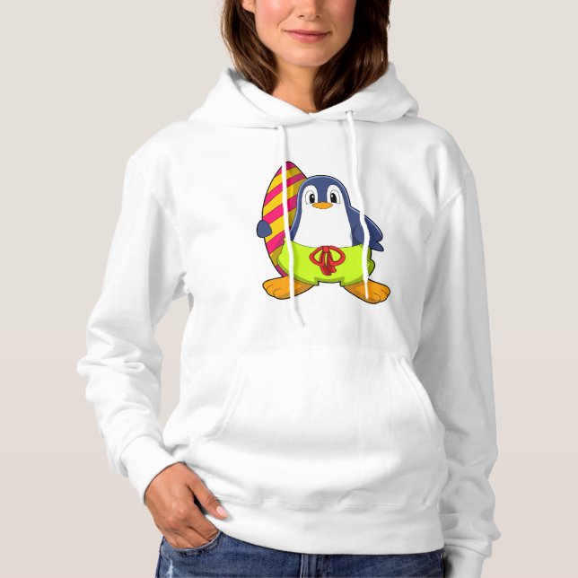 Pinguin als Surfer mit Surfbrett Hoodie (Vorderseite)