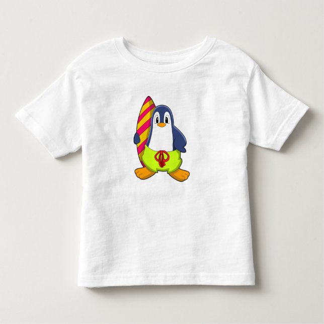 Pinguin als Surfer mit Surfbrett Kleinkind T-shirt (Vorderseite)