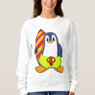 Pinguin als Surfer mit Surfbrett Sweatshirt