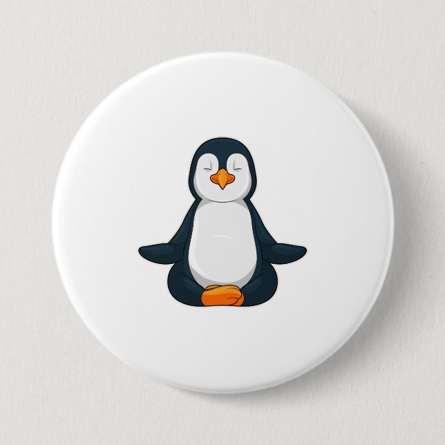 Pinguin an der Yoga-Fitness im Sitzen Button (Vorderseite)
