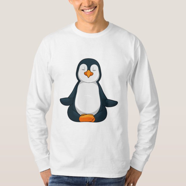 Pinguin an der Yoga-Fitness im Sitzen T-Shirt (Vorderseite)