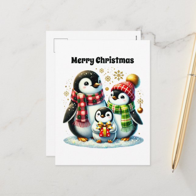 Pinguin anpassbar Frohe Weihnachten (Vorderseite/Rückseite Beispiel)