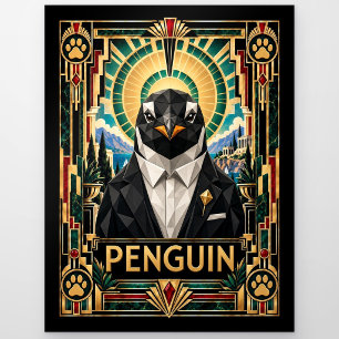 Pinguin, Art Deco Wildlife Postkarte