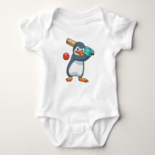 Pinguin auf Cricket mit Cricket-Fledermaus Baby Strampler