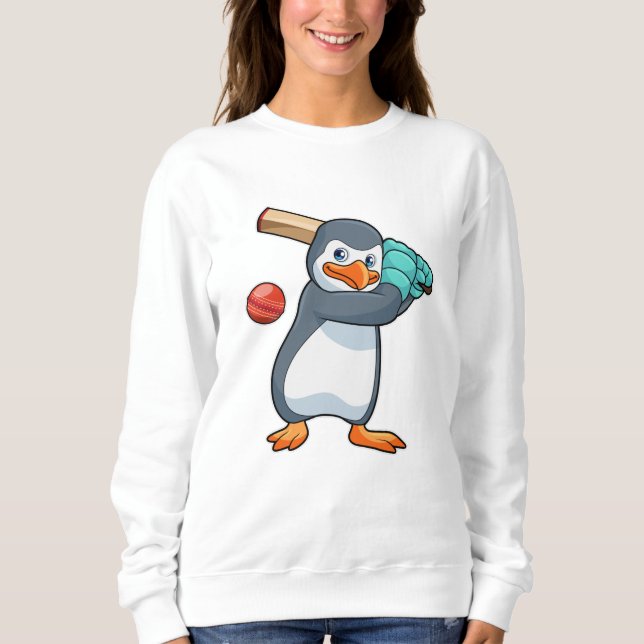 Pinguin auf Cricket mit Cricket-Fledermaus Sweatshirt