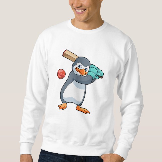 Pinguin auf Cricket mit Cricket-Fledermaus Sweatshirt (Vorderseite)
