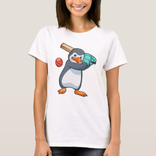 Pinguin auf Cricket mit Cricket-Fledermaus T-Shirt