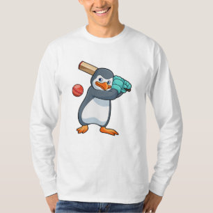 Pinguin auf Cricket mit Cricket-Fledermaus T-Shirt