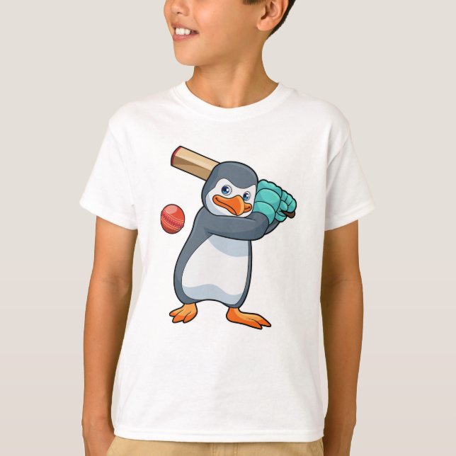 Pinguin auf Cricket mit Cricket-Fledermaus T-Shirt (Vorderseite)