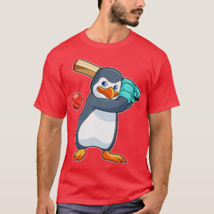 Pinguin auf Cricket mit Cricket-Fledermaus T-Shirt