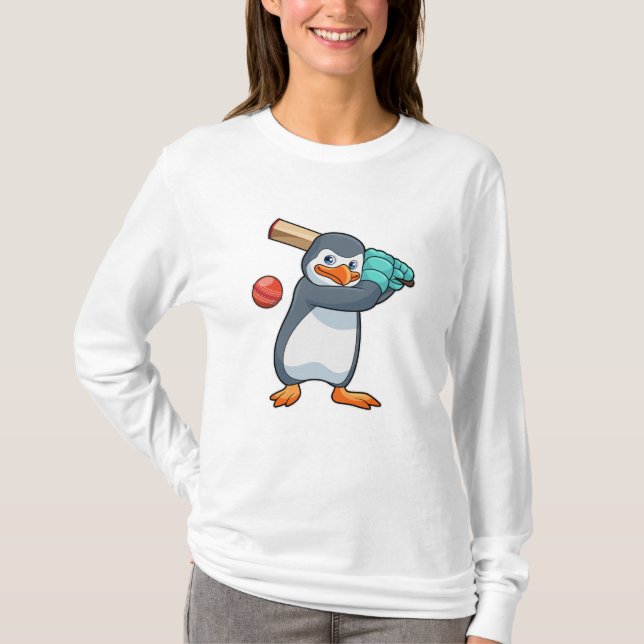 Pinguin auf Cricket mit Cricket-Fledermaus T-Shirt (Vorderseite)